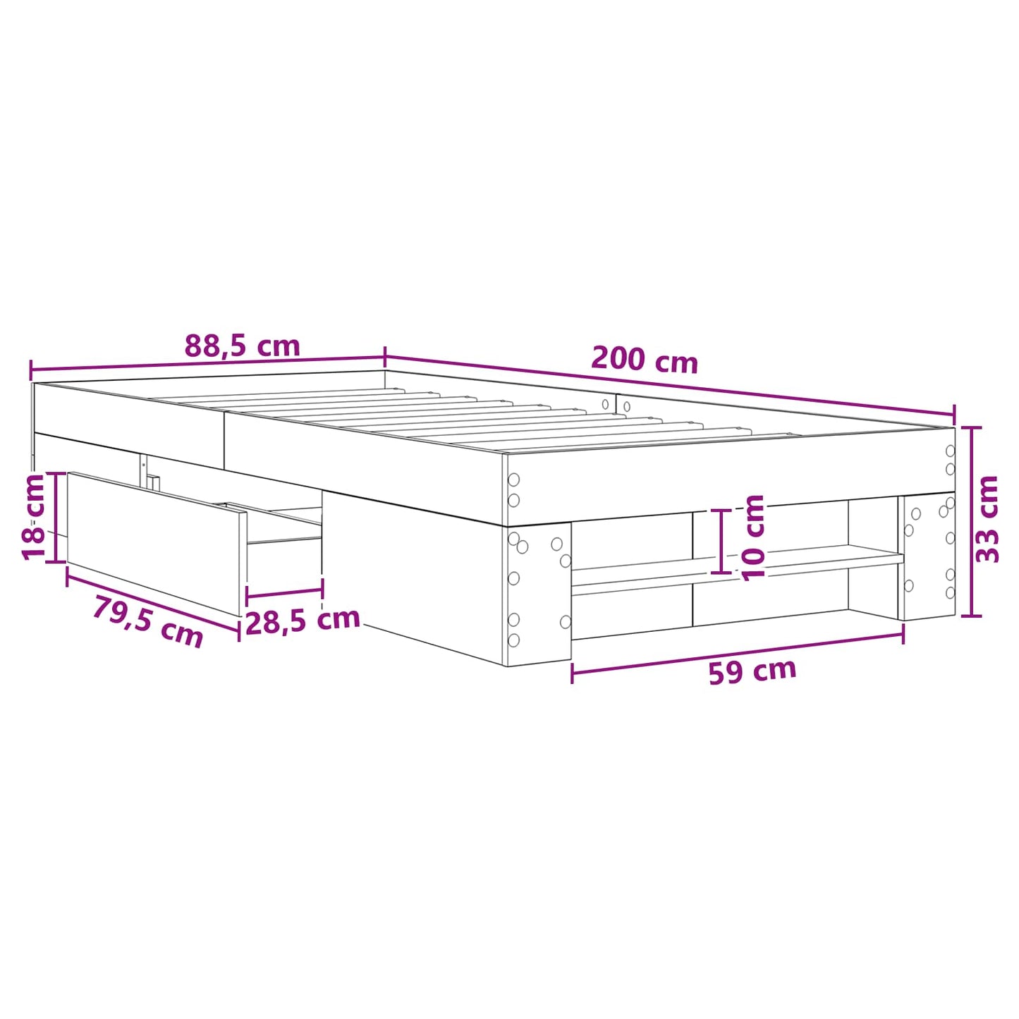 Rám Postele S Úložným Prostorem Šedý Sonoma 80 X 200 Cm
