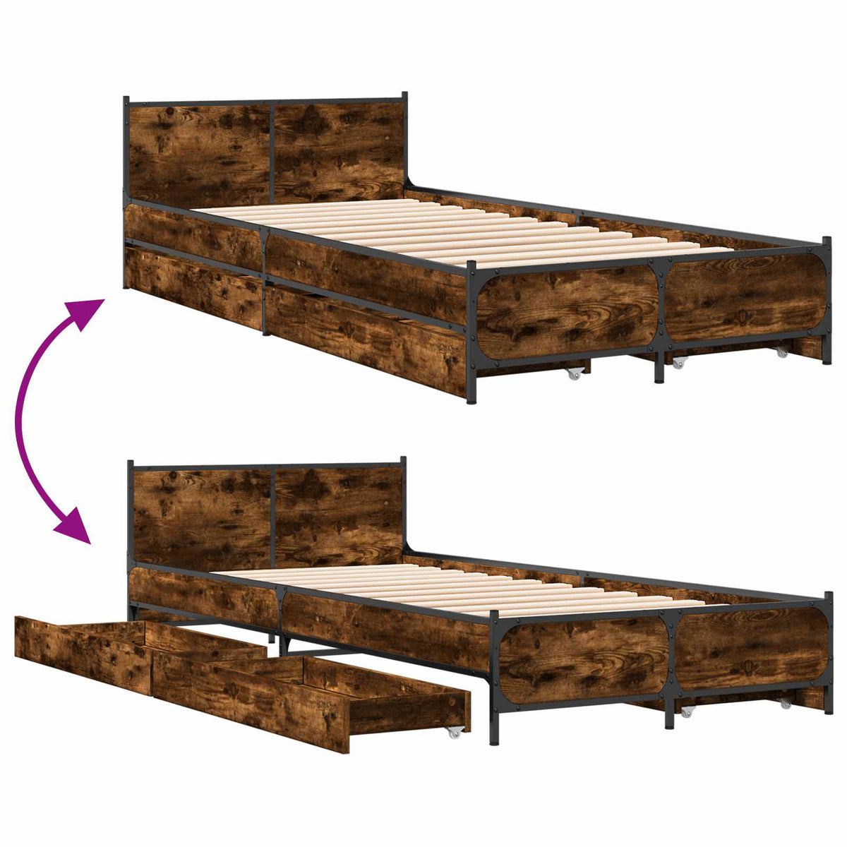 Rám Postele S Čelem Kouřový Dub 80 X 200 Cm Kompozitní Dřevo