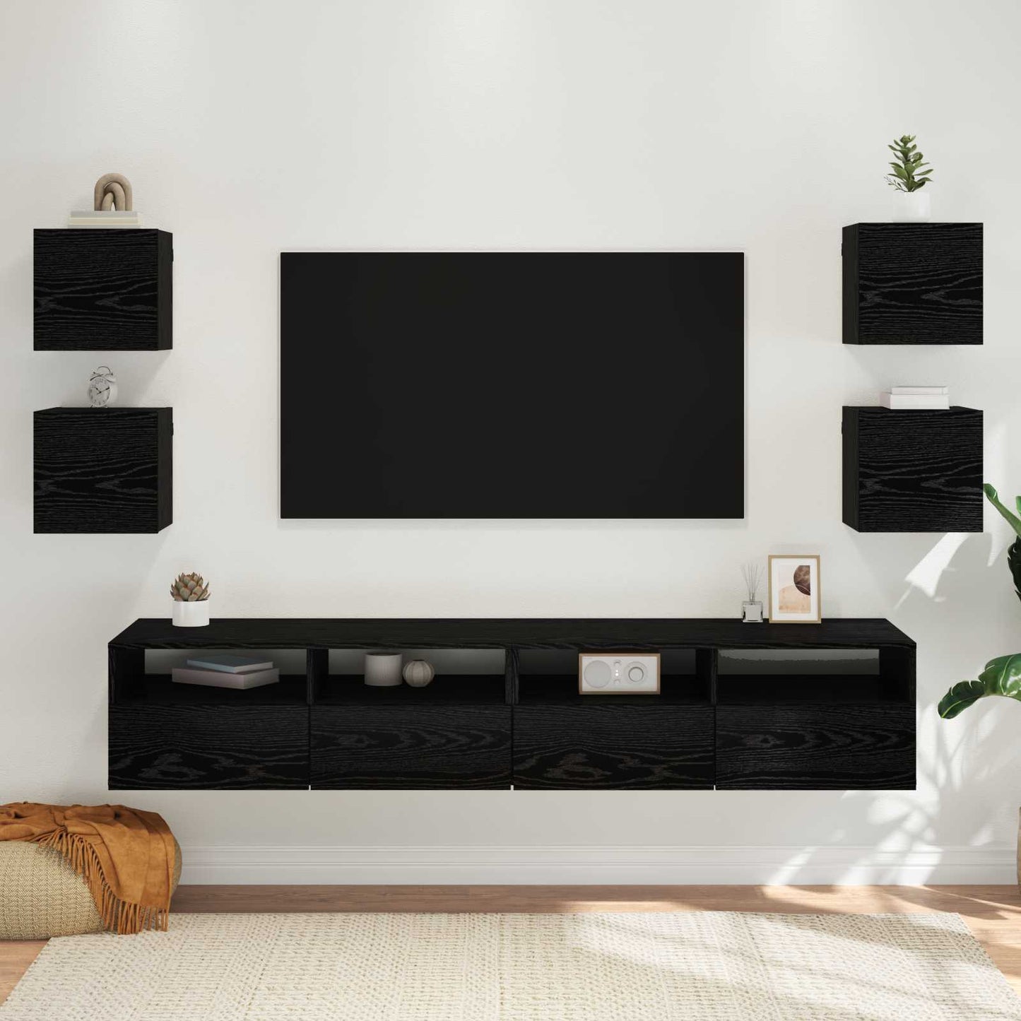 Nástěnný Tv Kabinet Nástěnný 4 Pcs Černý Dub 30,5 X 30 X 30 Cm