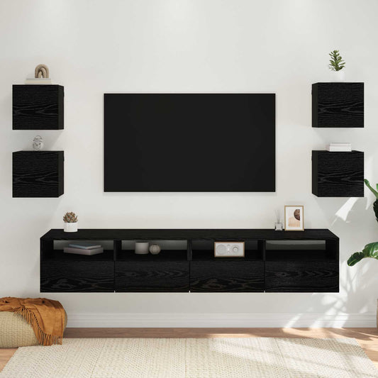 Nástěnný Tv Kabinet Nástěnný 4 Pcs Černý Dub 30,5 X 30 X 30 Cm