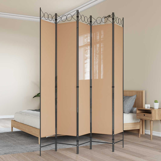 5-Panelový Paravan Béžová 200 X 220 Cm Textil