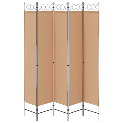 5-Panelový Paravan Béžová 200 X 220 Cm Textil
