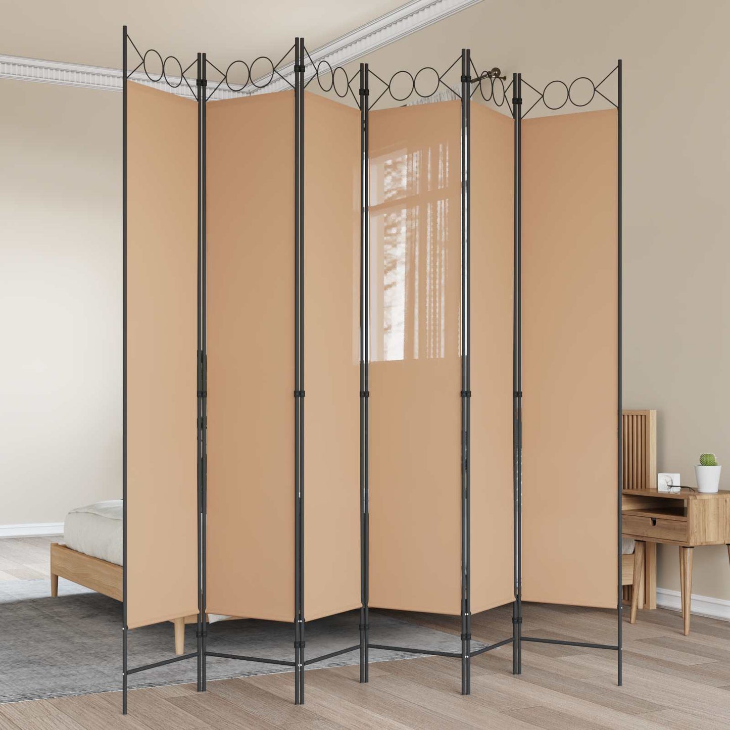 6-Panelový Dělící Paravan Béžová 240 X 220 Cm Textil