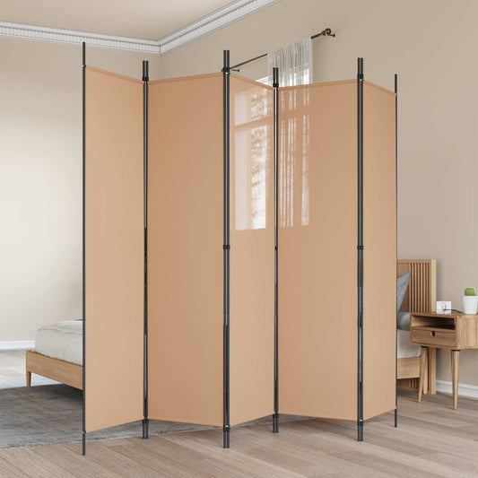 5-Panelový Paravan Béžová 250 X 200 Cm Textil