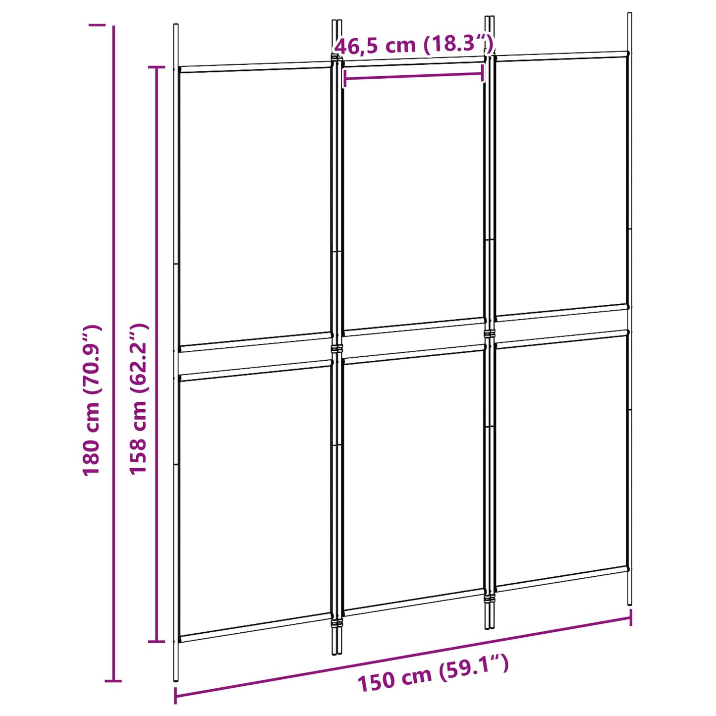 3-Panelový Rozdělovací Stěna Béžová 150 X 180 Cm Textil