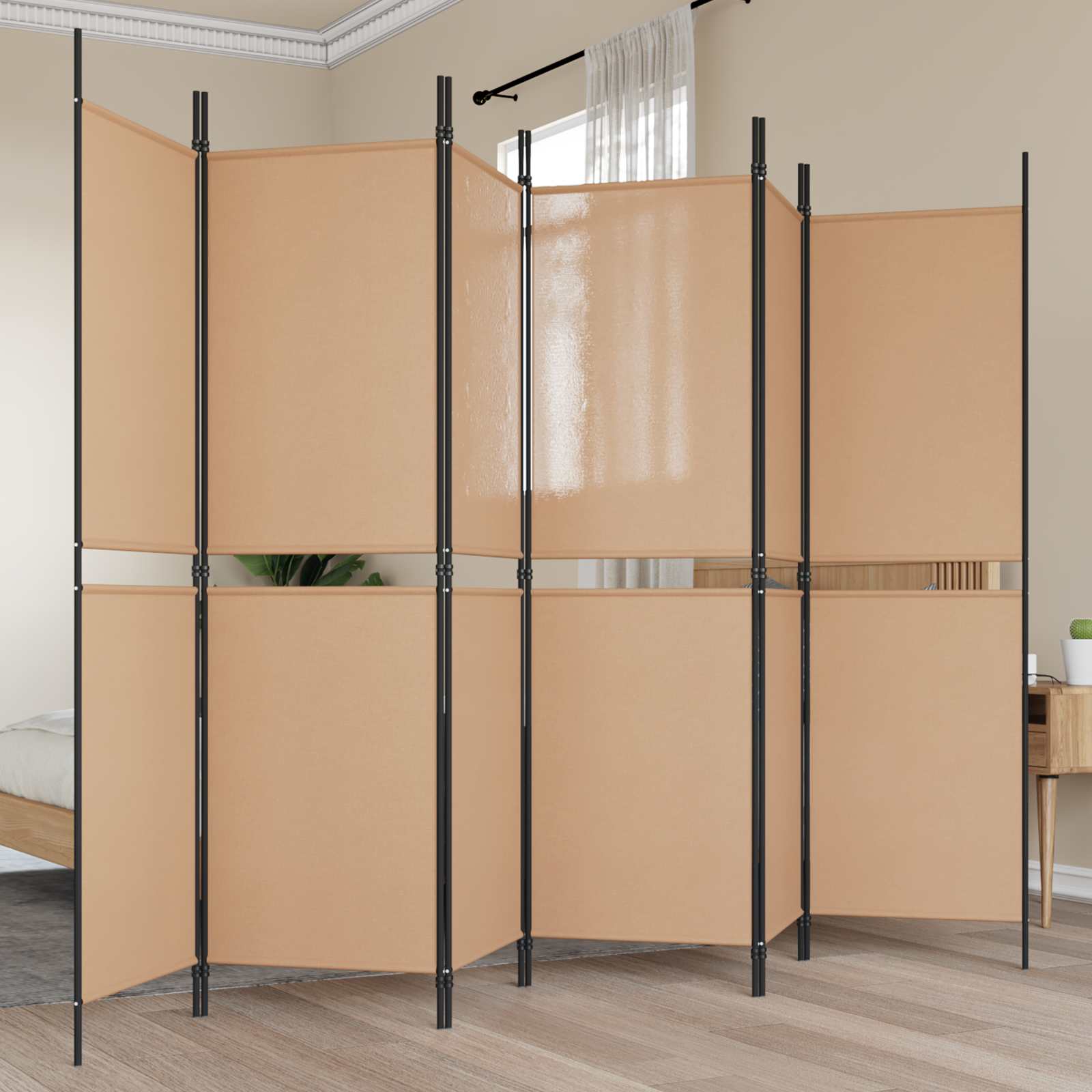 6-Panelový Dělící Paravan Béžová 300 X 180 Cm Textil