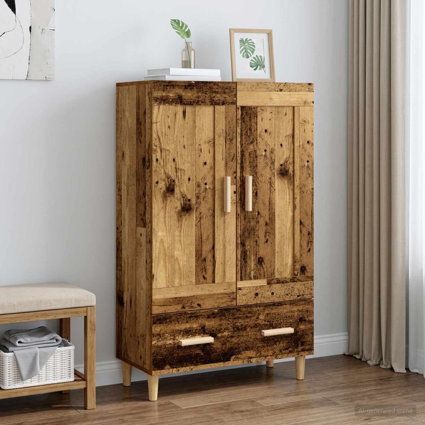 Vysoký Bufet Staré Dřevo 70 X 31 X 115 Cm Kompozitní Dřevo