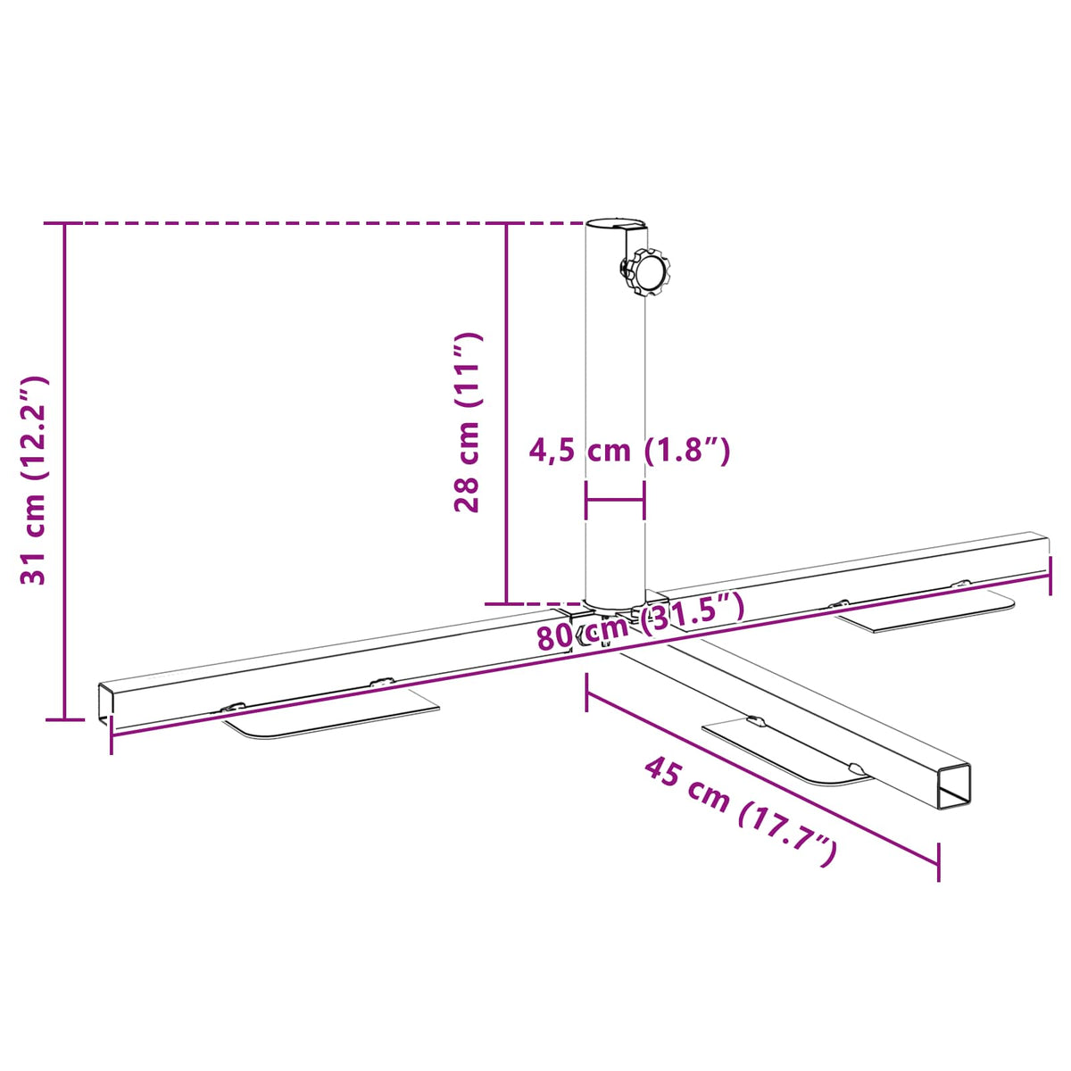 Rám Poloviční Základny Parasolu Černá Ocel For 32-38 Mm Pole