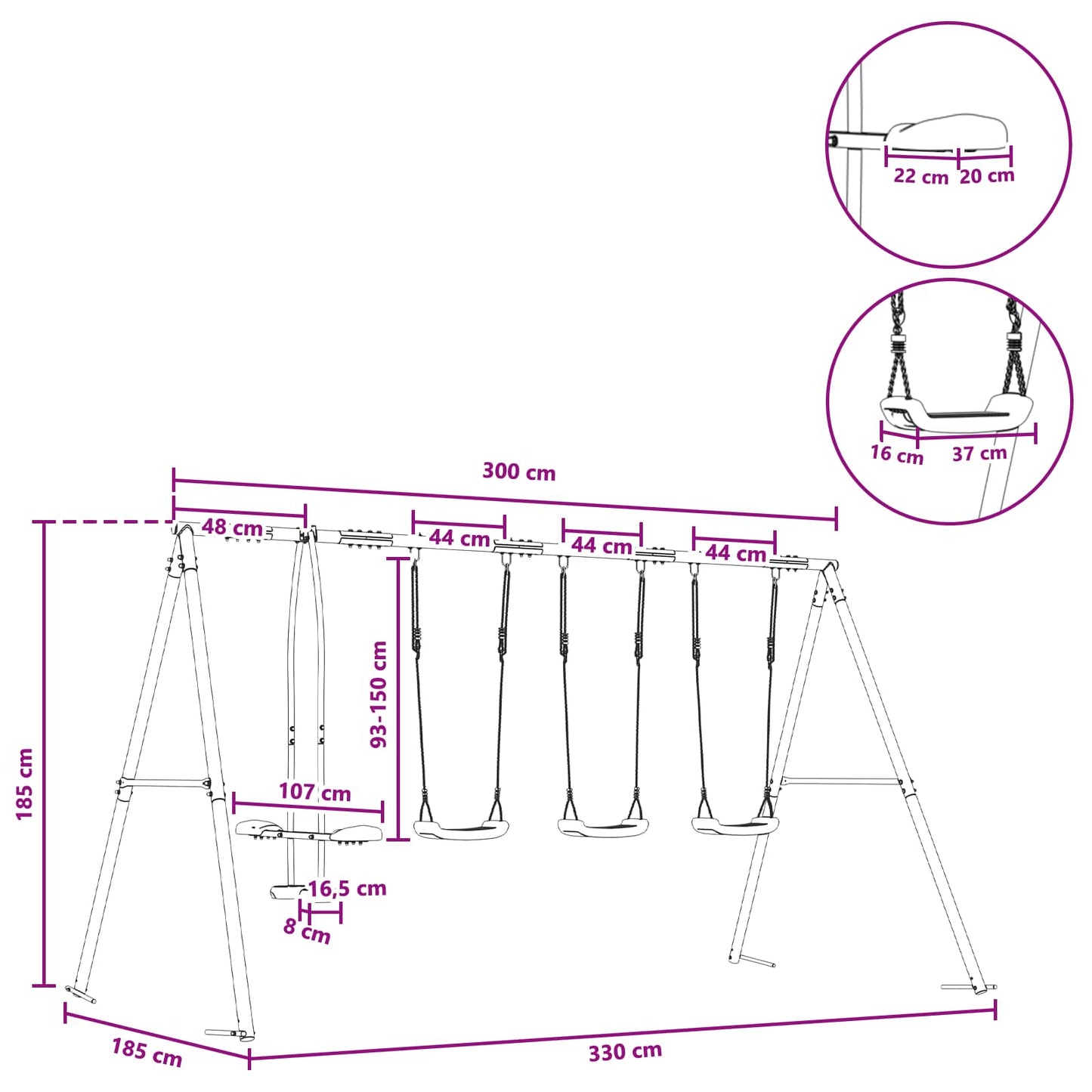Houpací Set Na Zahradu Vícebarevný 330 X 185 X 185 Cm Ocel A Pe