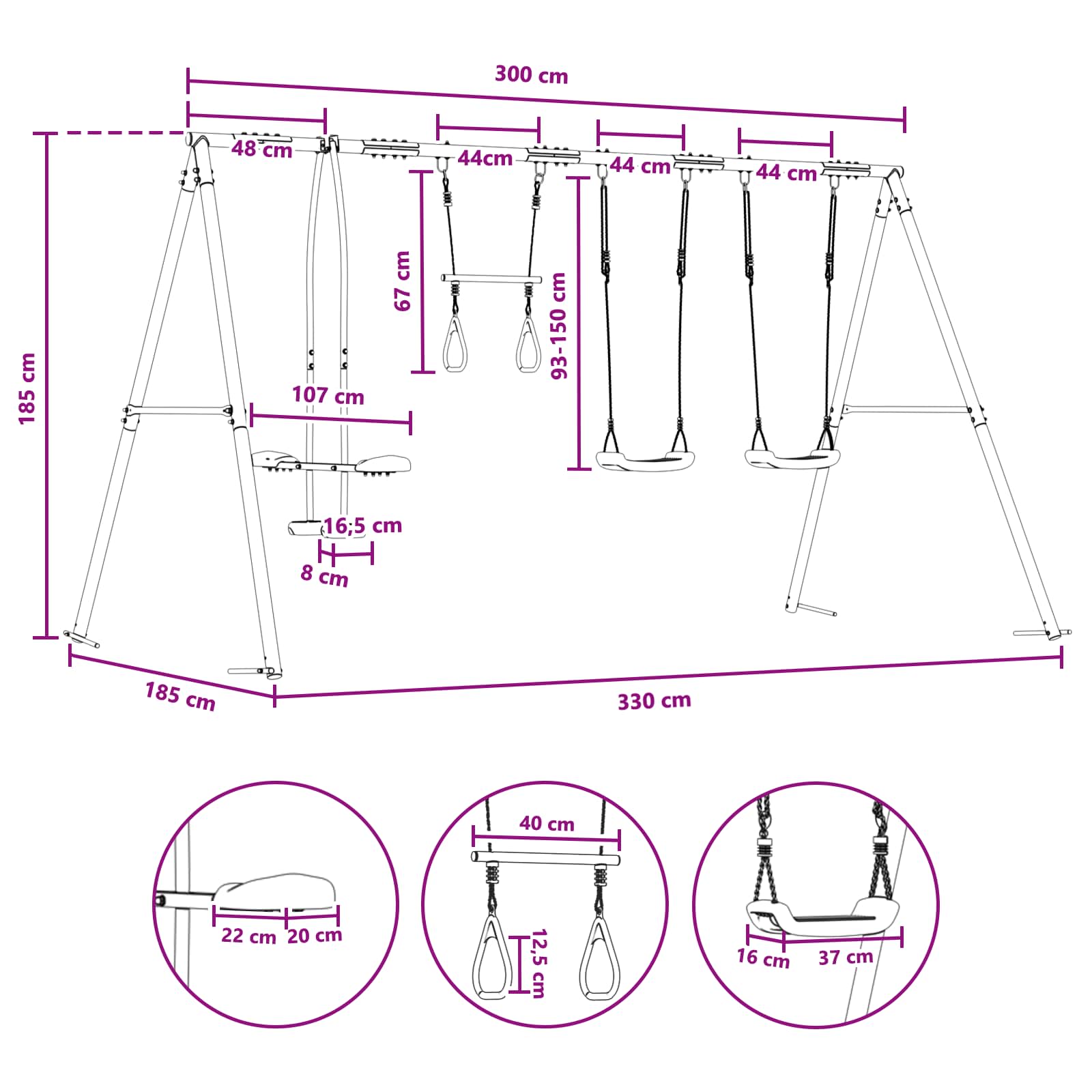 Houpací Set Na Zahradu Vícebarevný 330 X 185 X 185 Cm Ocel A Pe