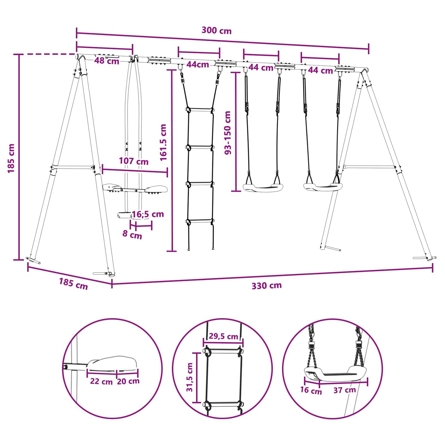 Houpací Set Na Zahradu Vícebarevný 330 X 185 X 185 Cm Ocel A Pe