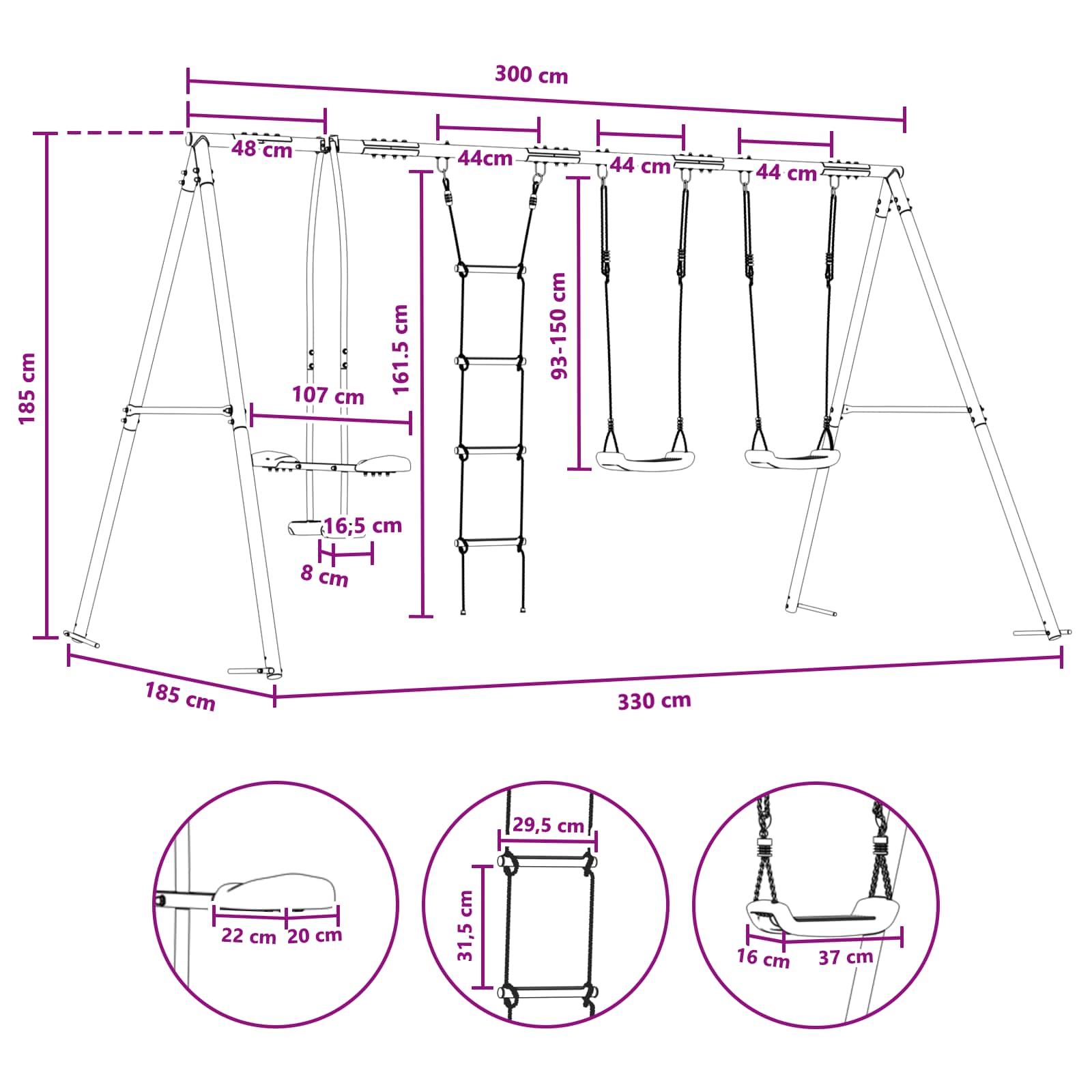Houpací Set Na Zahradu Vícebarevný 330 X 185 X 185 Cm Ocel A Pe