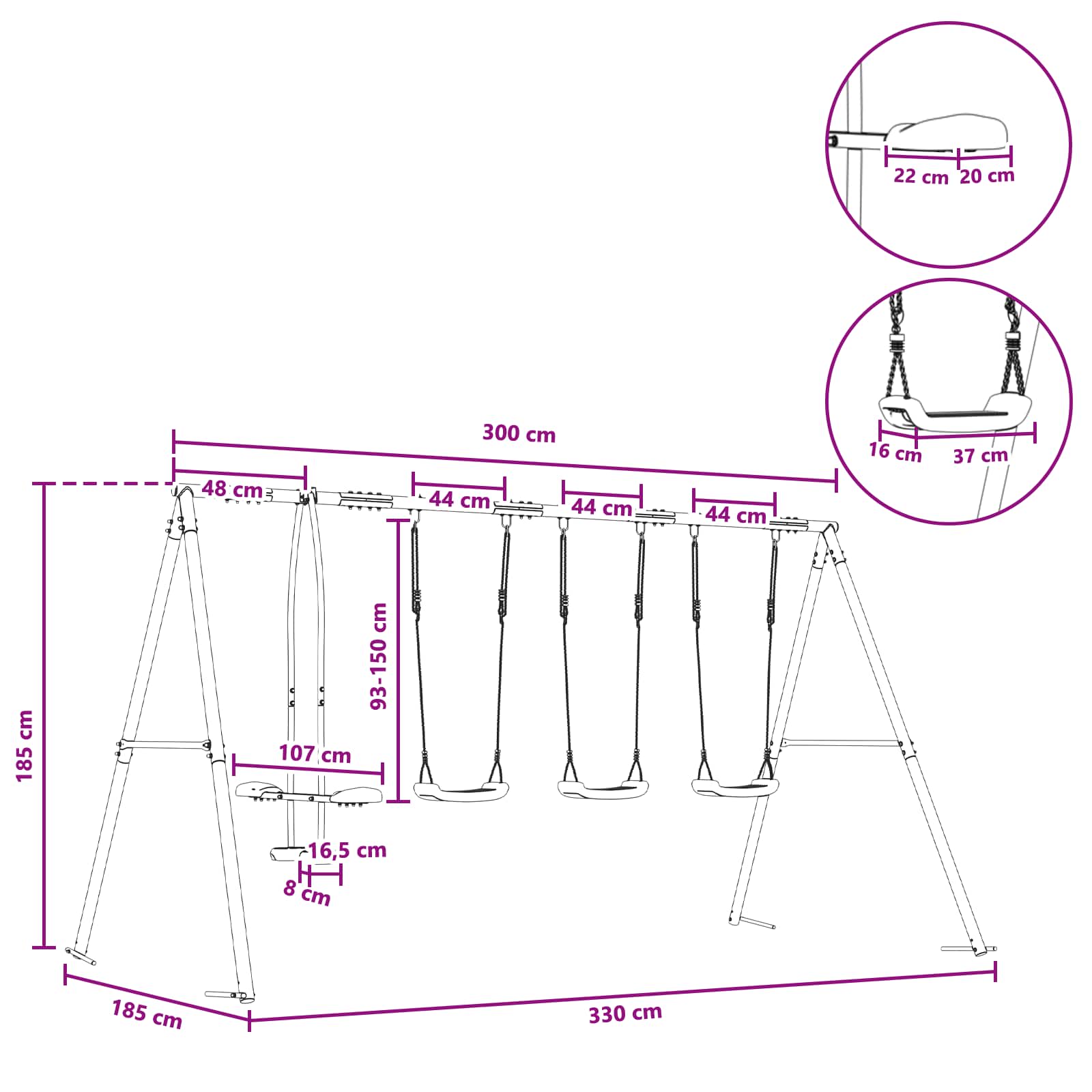 Houpací Set Na Zahradu Vícebarevný 330 X 185 X 185 Cm Ocel A Pe
