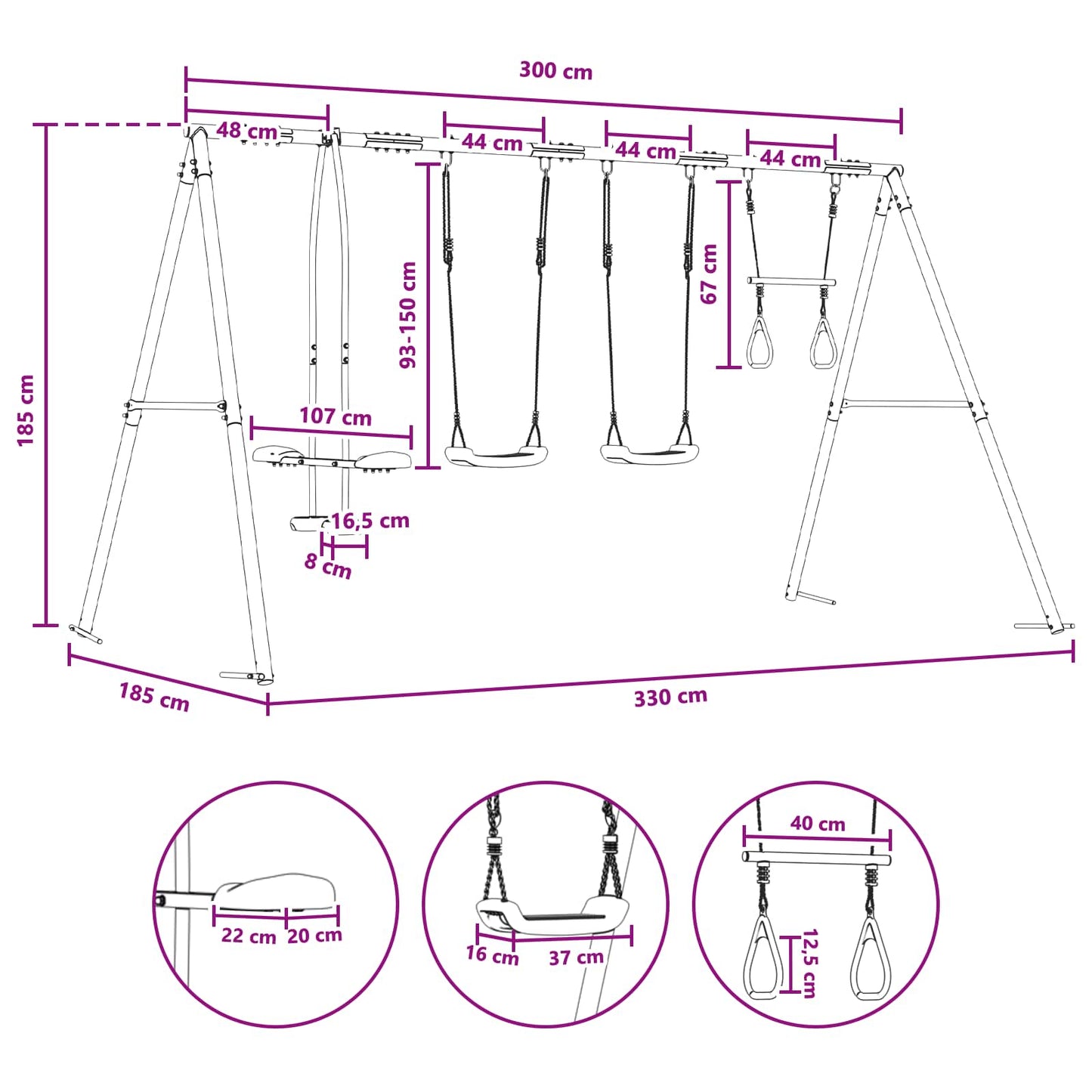 Houpací Set Na Zahradu Vícebarevný 330 X 185 X 185 Cm Ocel A Pe