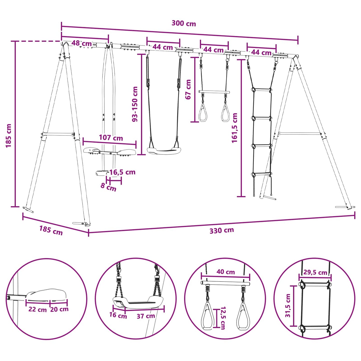 Houpací Set Na Zahradu Vícebarevný 330 X 185 X 185 Cm Ocel A Pe