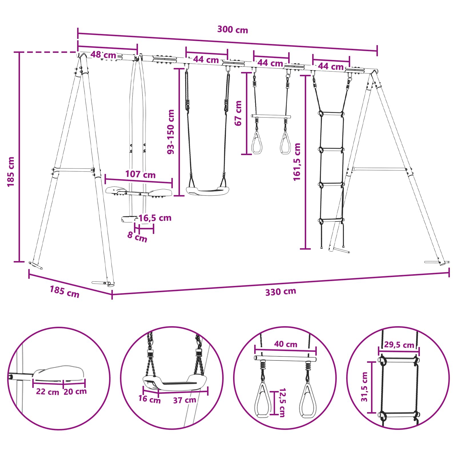 Houpací Set Na Zahradu Vícebarevný 330 X 185 X 185 Cm Ocel A Pe