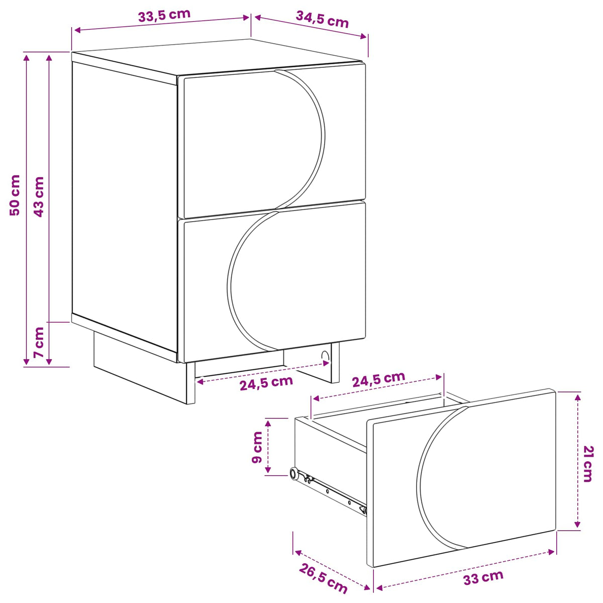 Noční Skříňka 2 Ks 33,5 X 34,5 X 50 Cm Kompozitní Dřevo