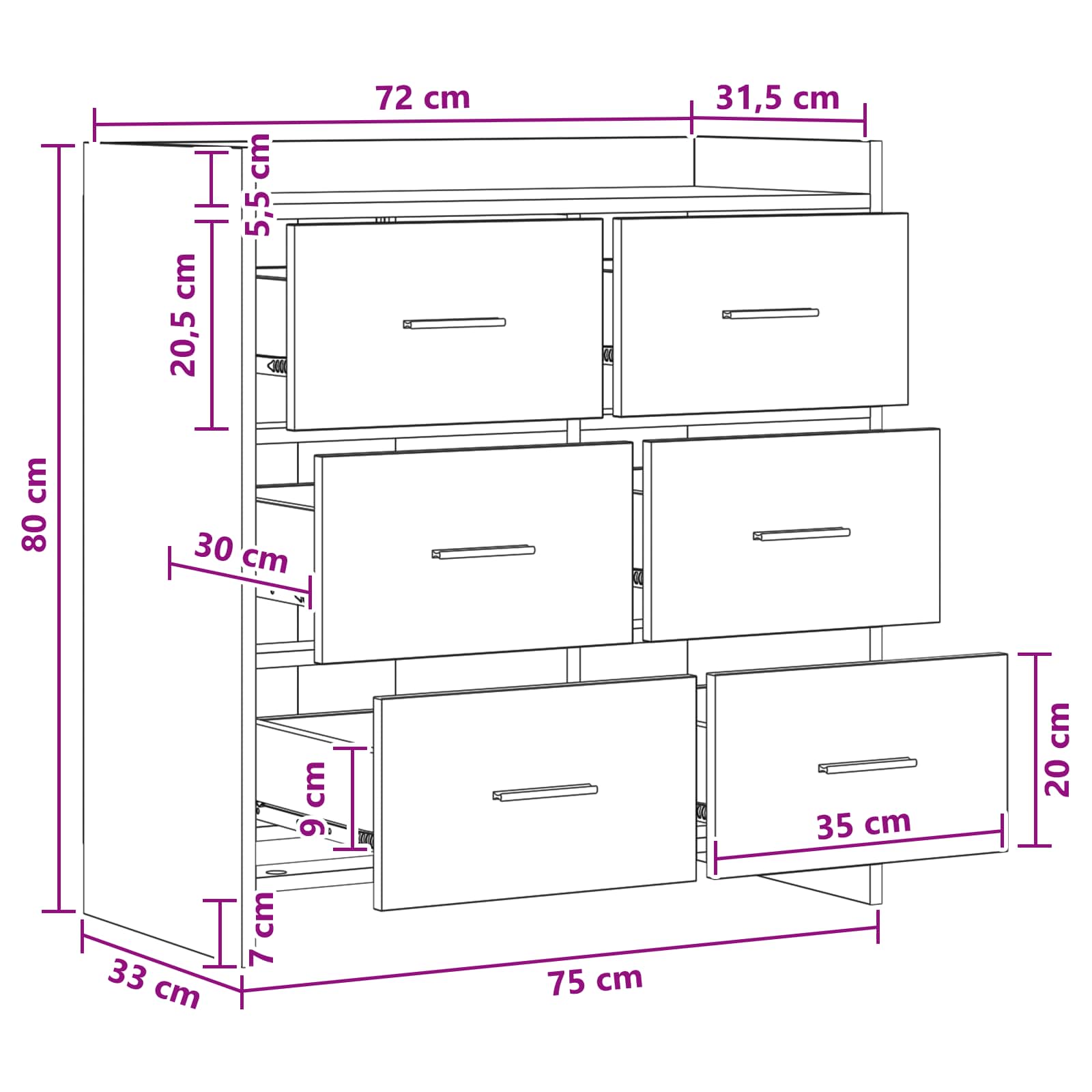 Servírovací Skříň Dub Sonoma 75 X 33 X 80 Cm Kompozitní Dřevo