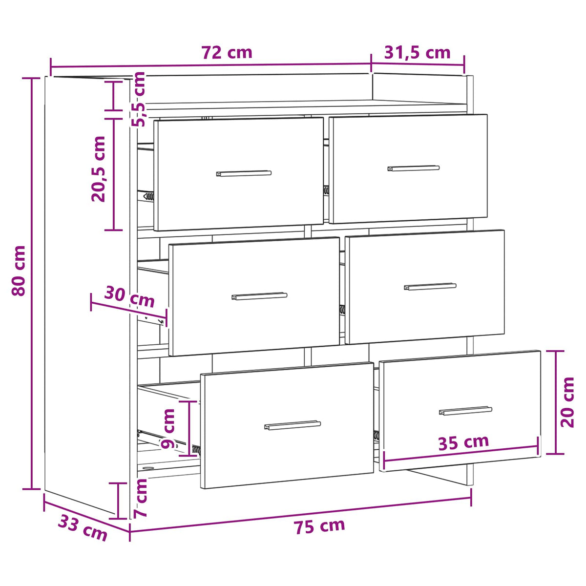Servírovací Skříň Betonově Šedá 75 X 33 X 80 Cm