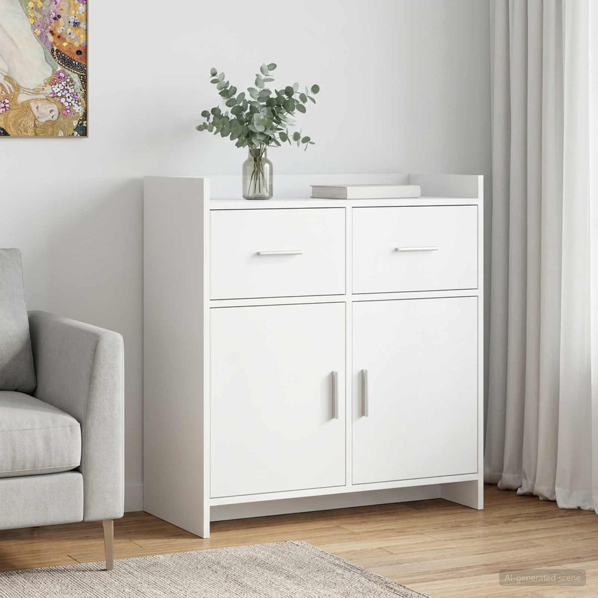 Servírovací Skříň Bílá 75 X 36 X 80 Cm Kompozitní Dřevo