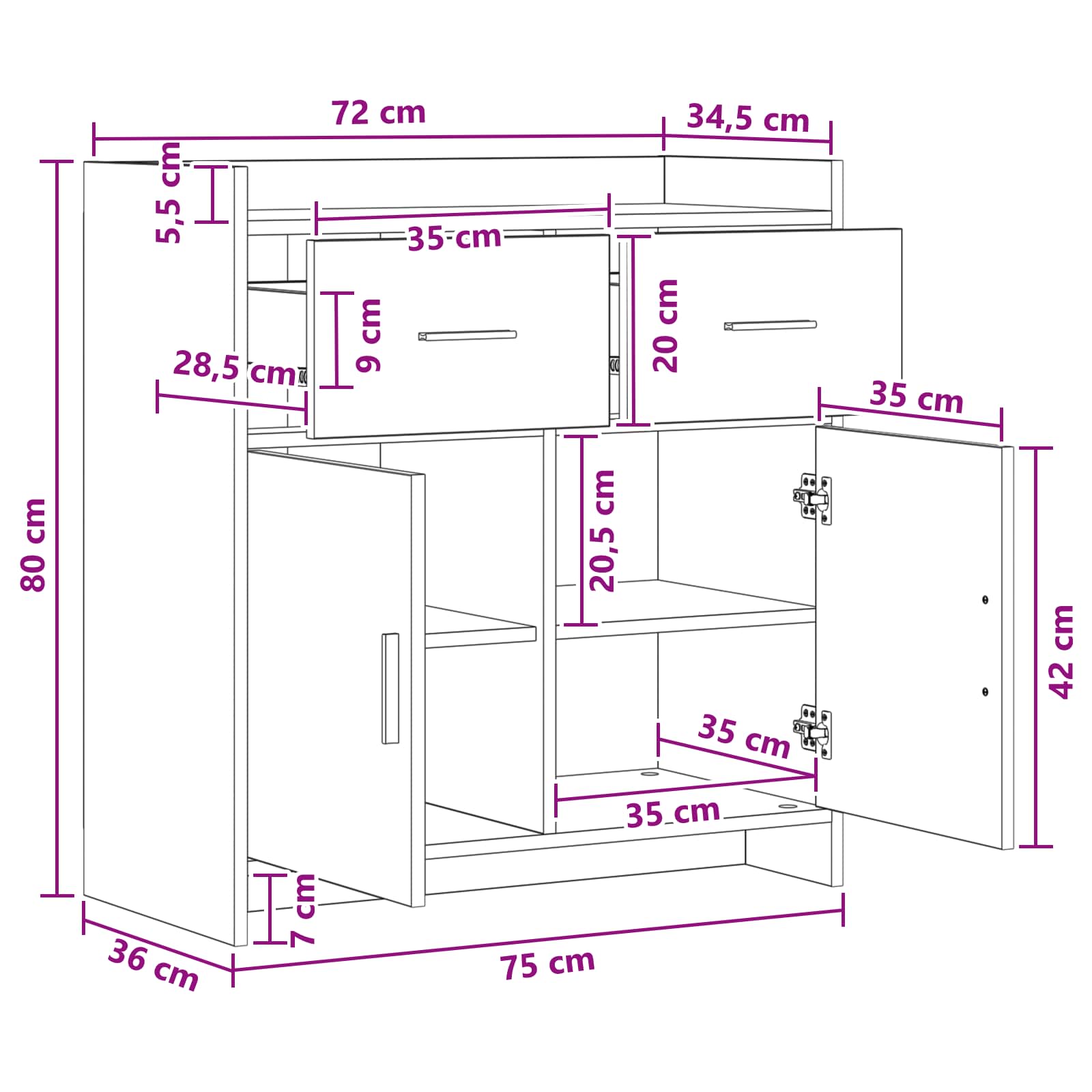 Servírovací Skříň Dub Sonoma 75 X 36 X 80 Cm Kompozitní Dřevo
