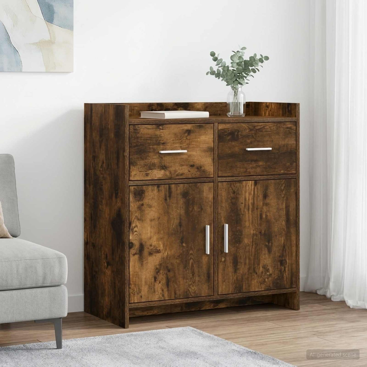 Servírovací Skříň Kouřový Dub 75 X 36 X 80 Cm Kompozitní Dřevo