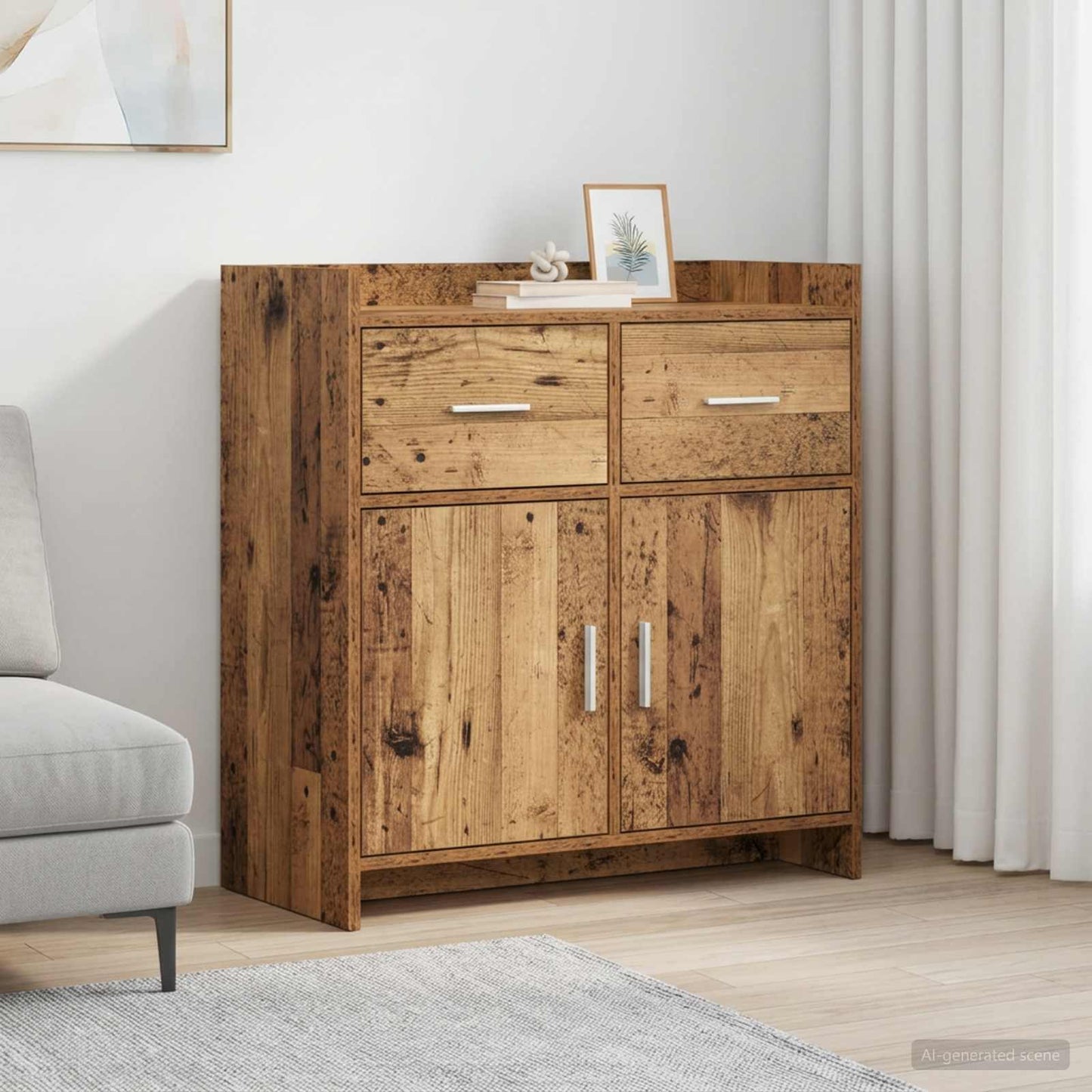Servírovací Skříň Staré Dřevo 75 X 36 X 80 Cm Kompozitní Dřevo