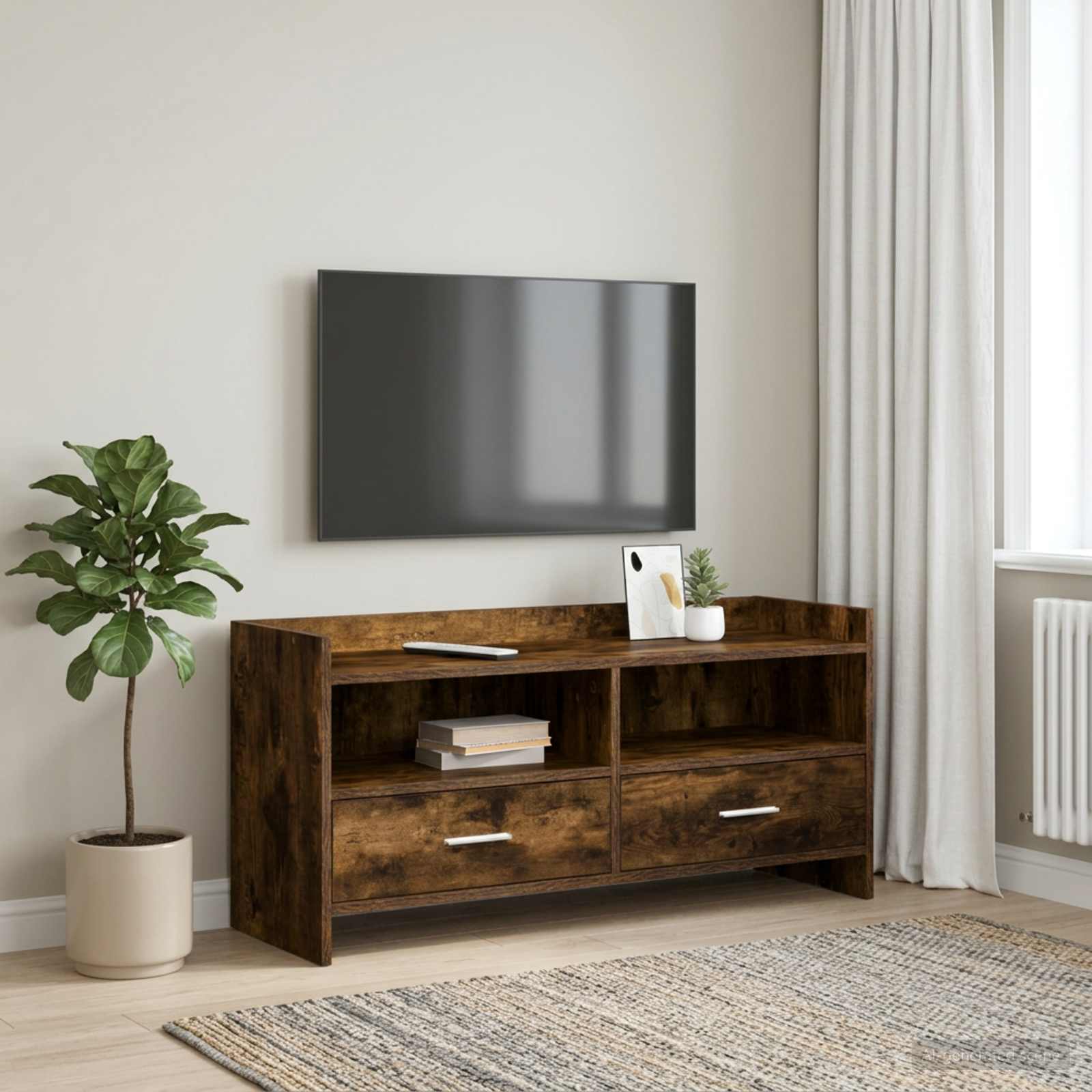 Televizní Skříň 100 X 33 X 47 Cm Kouřový Dub Kompozitní Dřevo