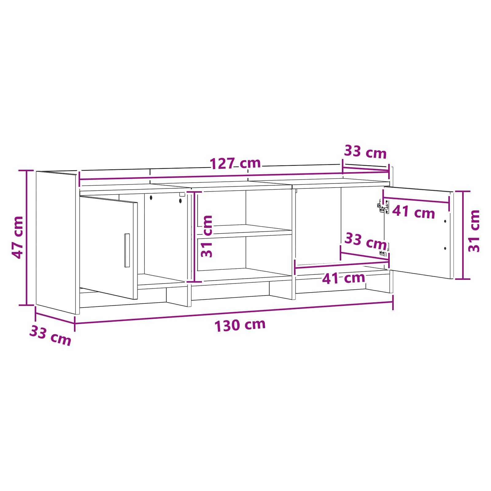 Televizní Skříň 130 X 33 X 47 Cm Černý Dub Kompozitní Dřevo