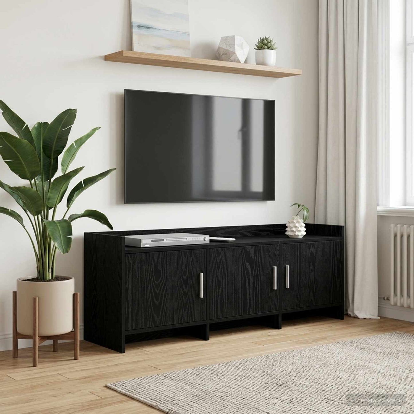 Televizní Skříň 130 X 33 X 47 Cm Černý Dub Kompozitní Dřevo