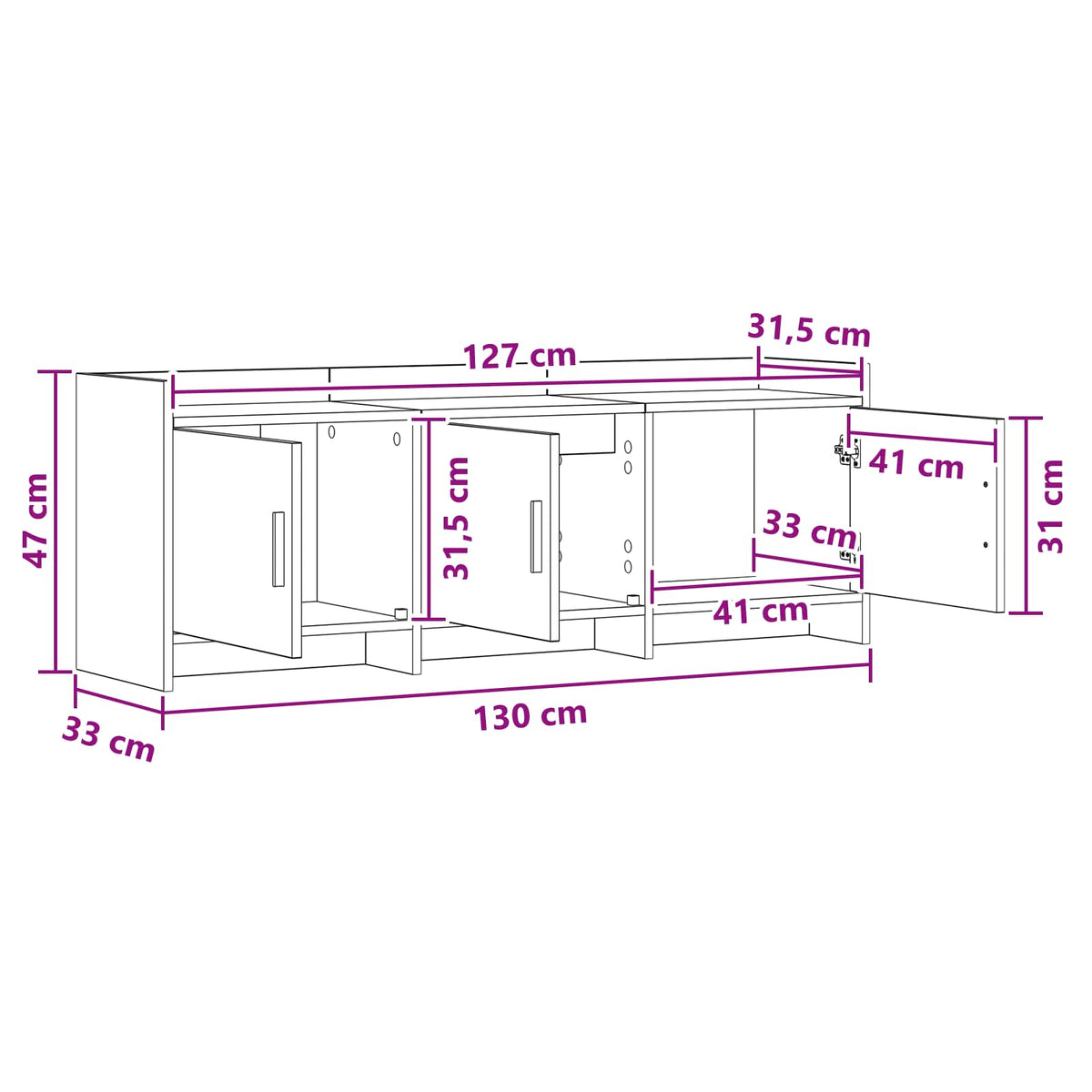 Televizní Skříň 130 X 33 X 47 Cm Dub Sonoma Kompozitní Dřevo