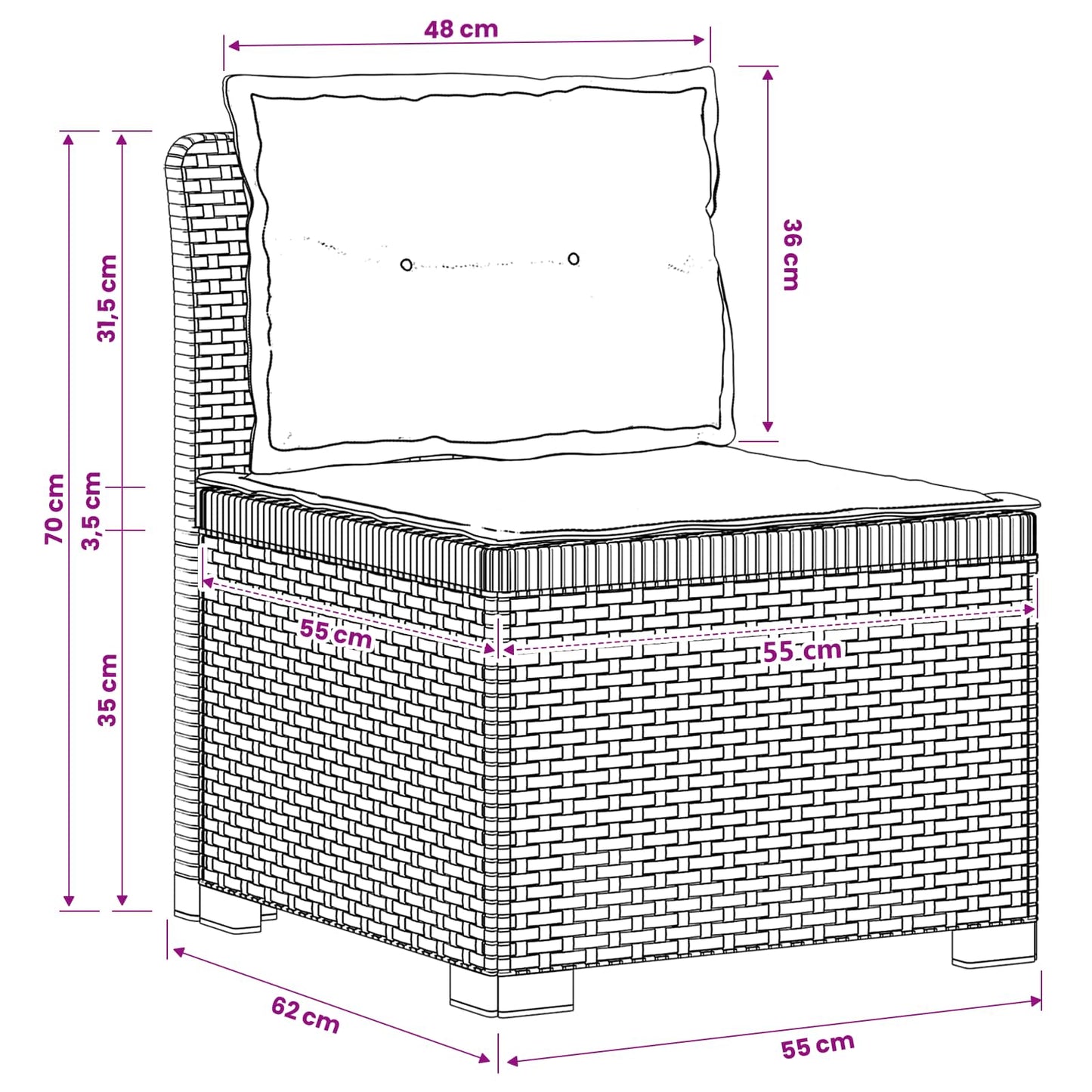 Jednomístná Zahradní Pohovka S Polštáři V Ratanovém Vzhledu Pp