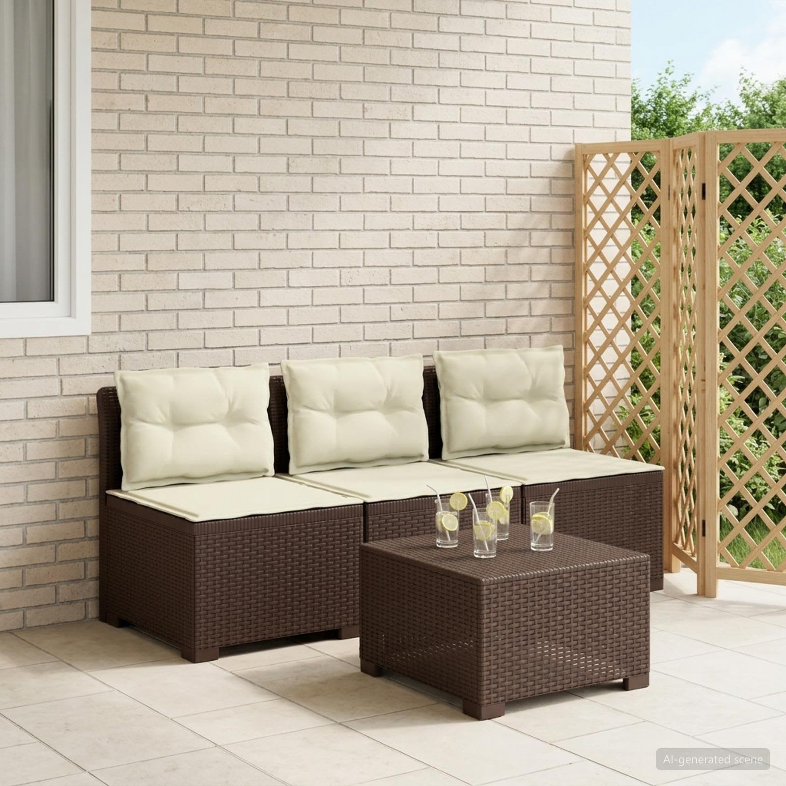 3-Místná Zahradní Pohovka S Polštáři Ve Vzhledu Ratanu Pp Hnědá