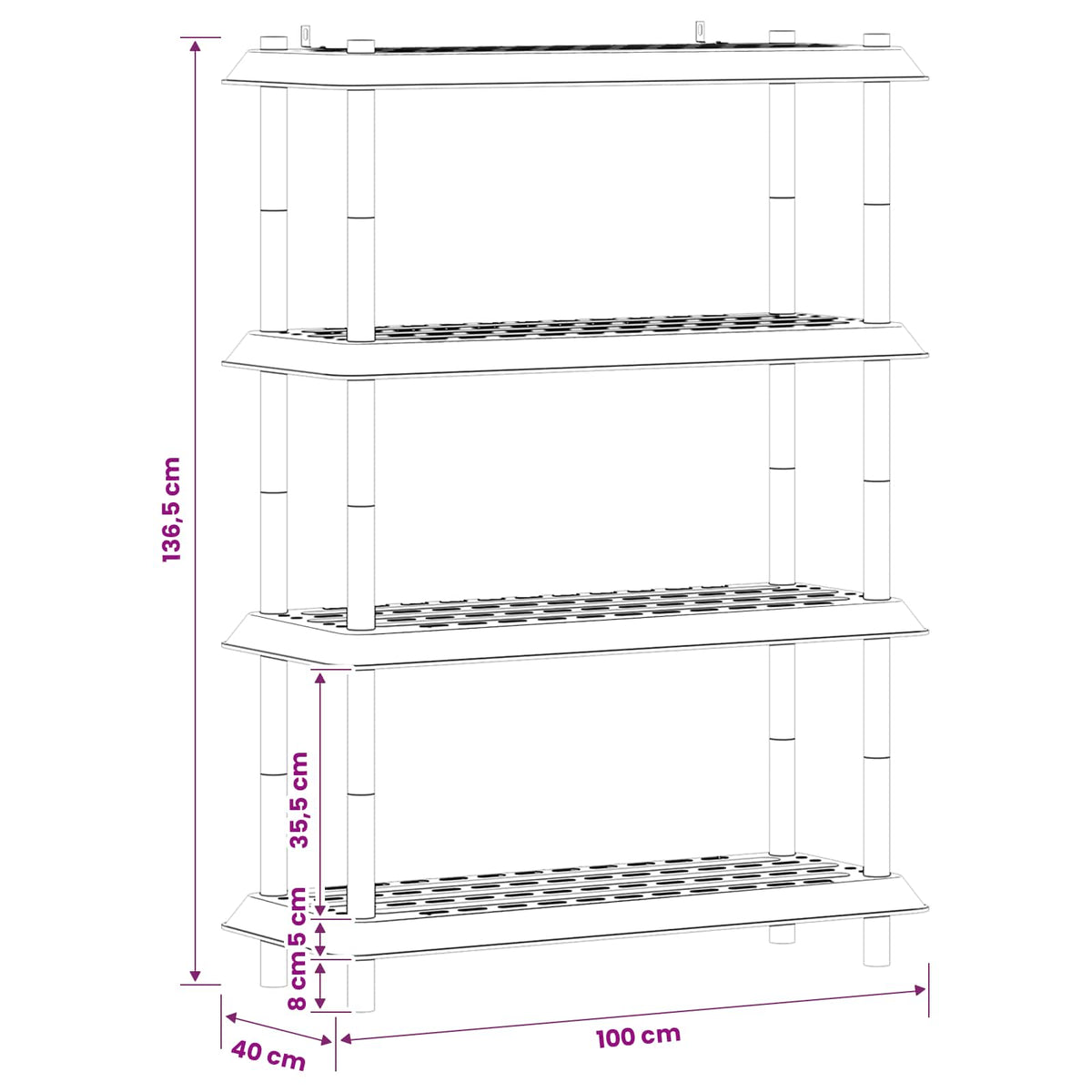 Regálová Jednotka 4 Pater 100 X 40 X 136,5 Cm Pp Hnědá