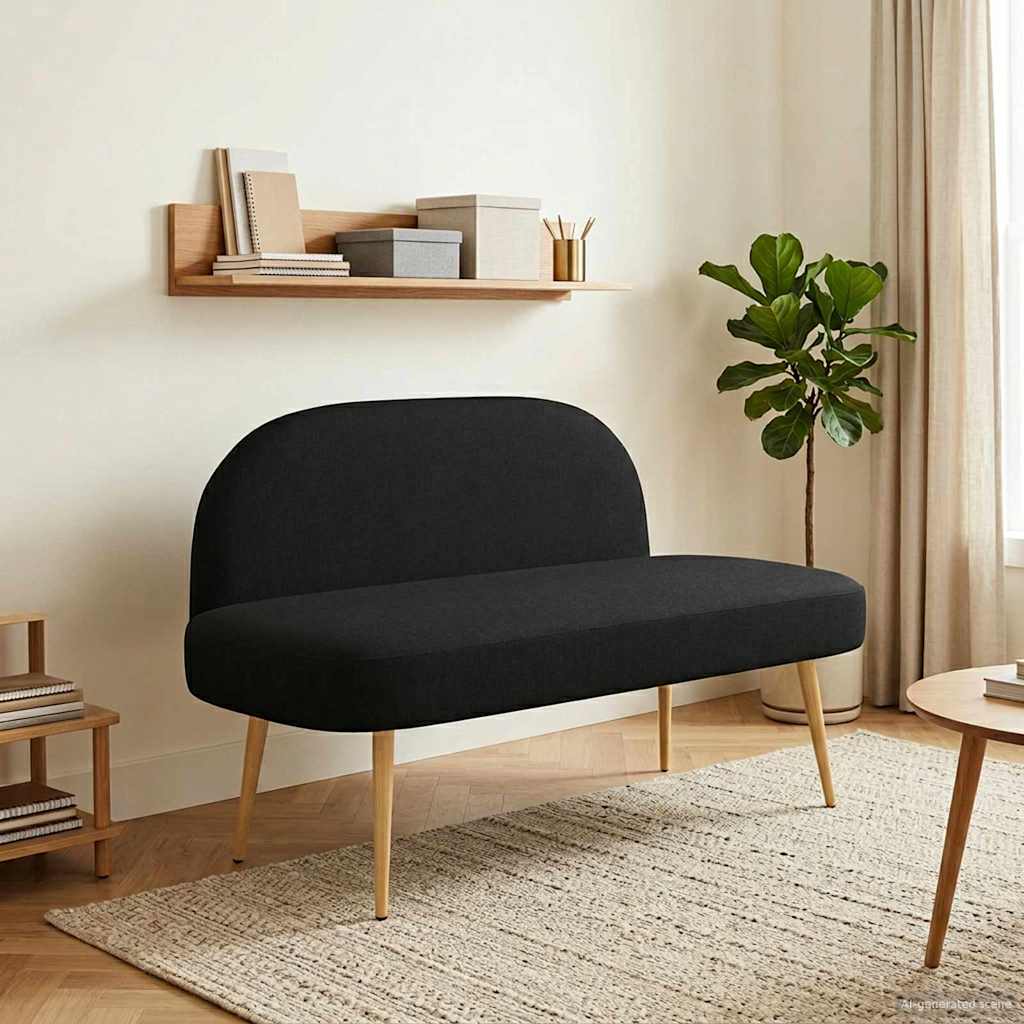 Čalouněná Lavice S Opěrkou Černá 110 X 60 X 76 Cm Polyester