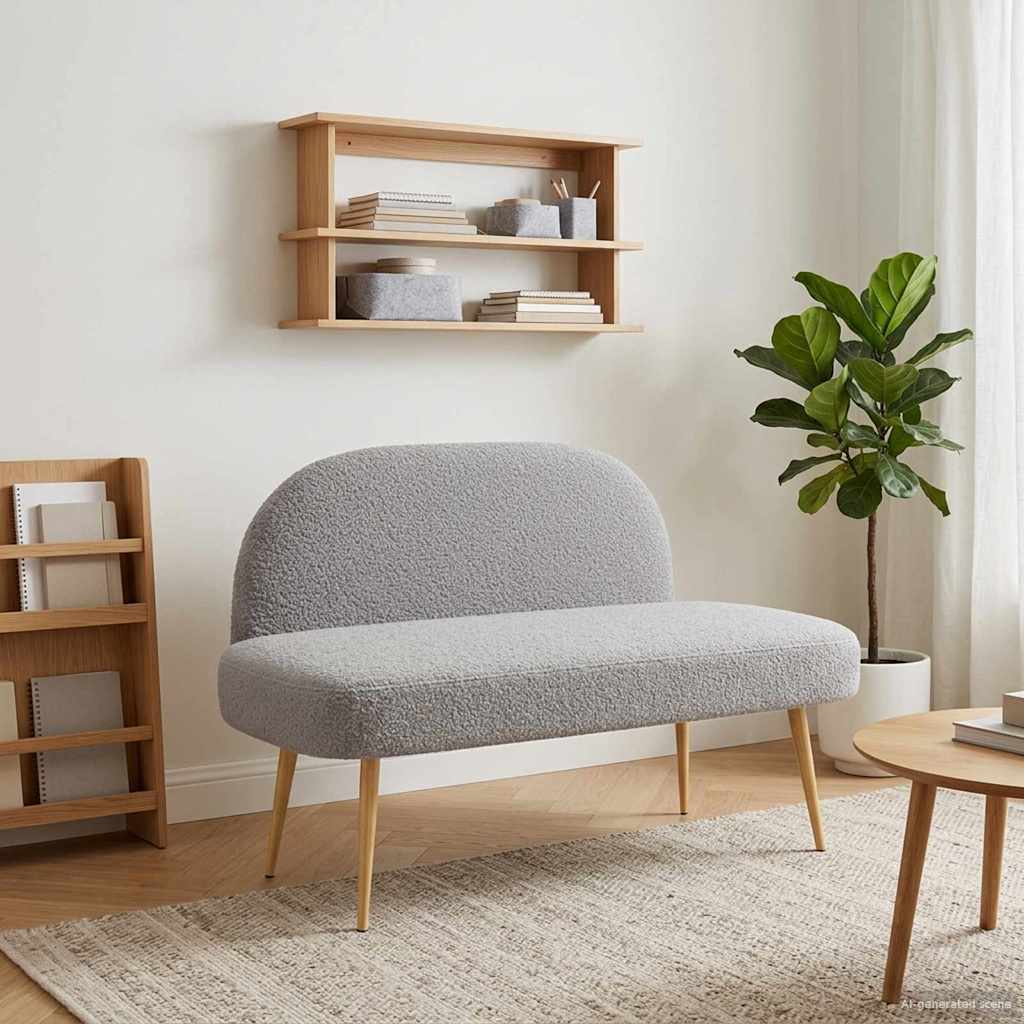 Čalouněná Lavice S Opěrkou Světle Šedá 110 X 60 X 76 Cm Bouclé