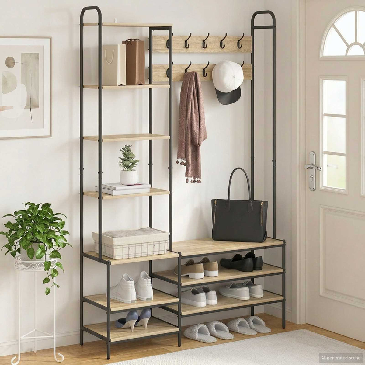 Věšák Na Kabáty Se Stoličkou Na Boty Kompozitní Dřevo