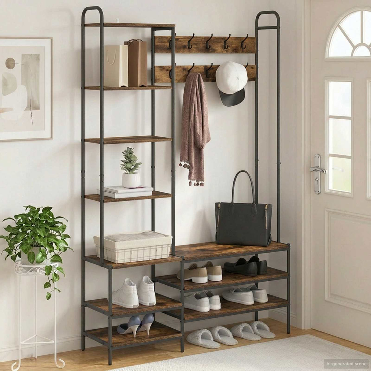Věšák Na Kabáty Se Stoličkou Na Boty Kompozitní Dřevo