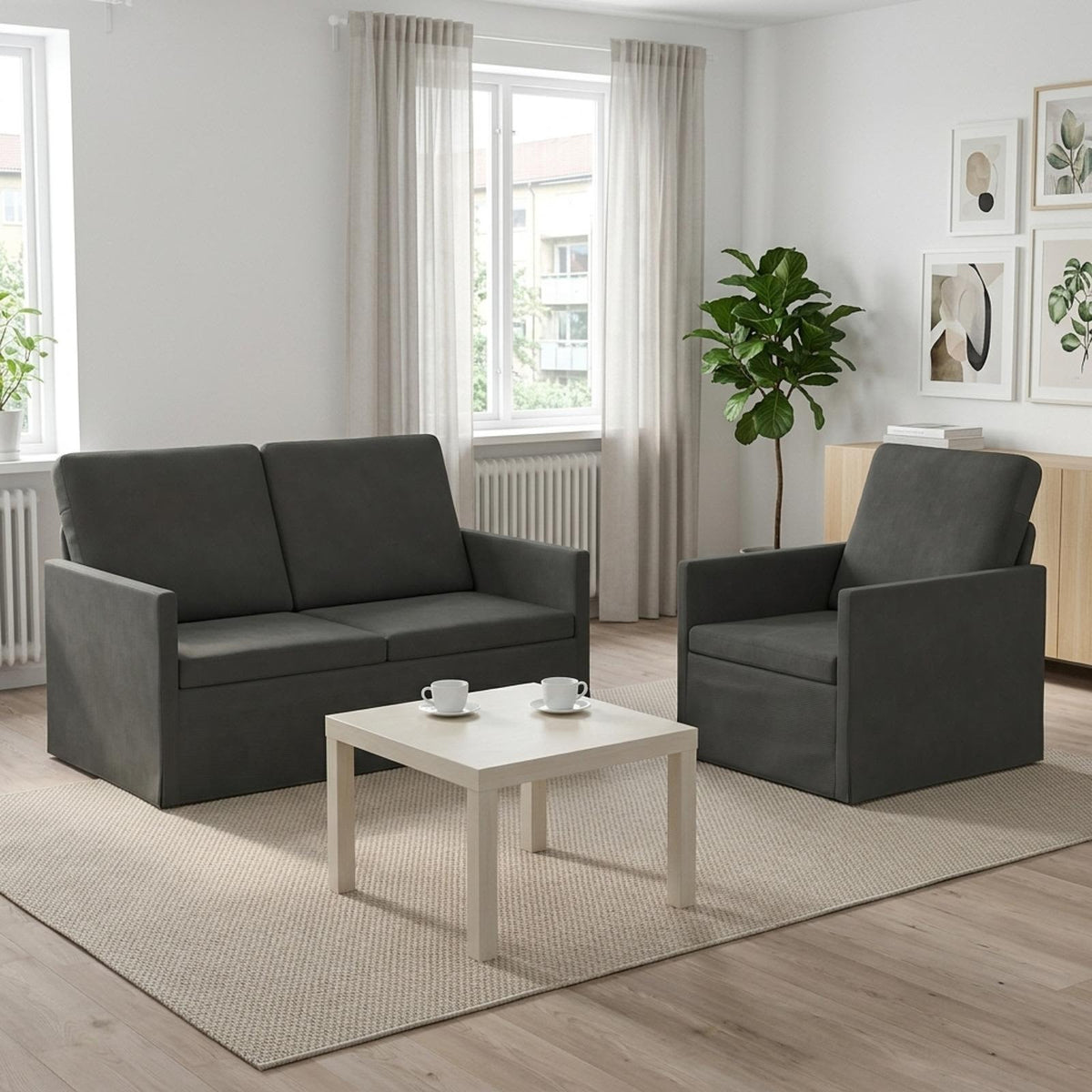 Set Pohovek 2 Pcs Žebrovaná Látka