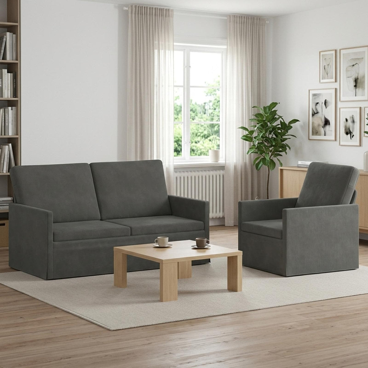 Set Pohovek 2 Pcs Žebrovaná Látka