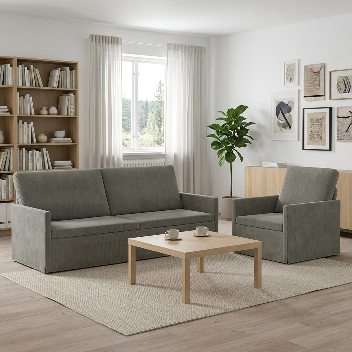 Set Pohovek 2 Pcs Žebrovaná Látka