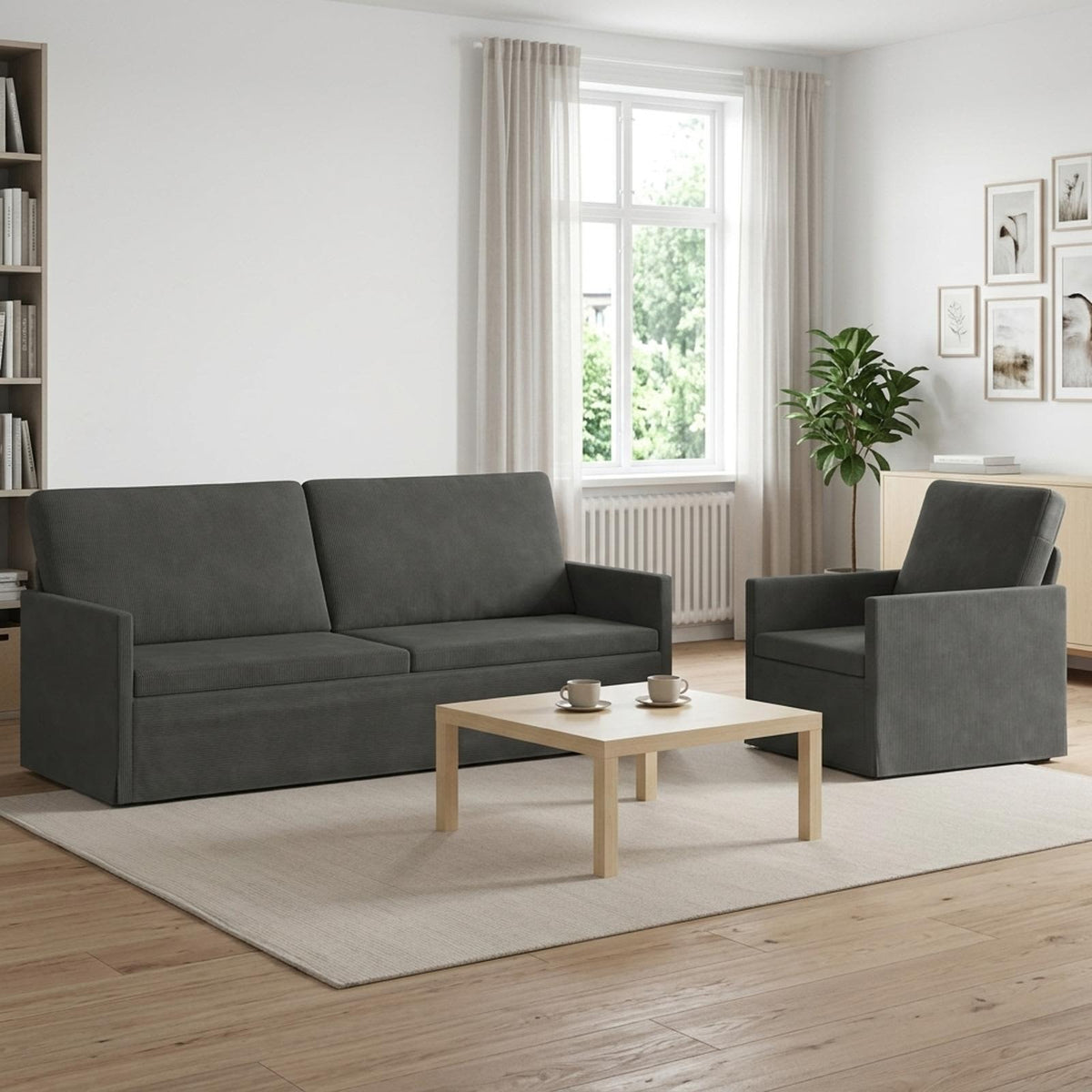 Set Pohovek 2 Pcs Žebrovaná Látka
