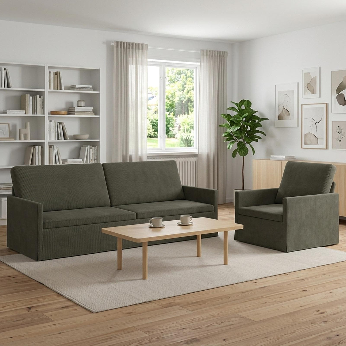 Set Pohovek 2 Pcs Žebrovaná Látka