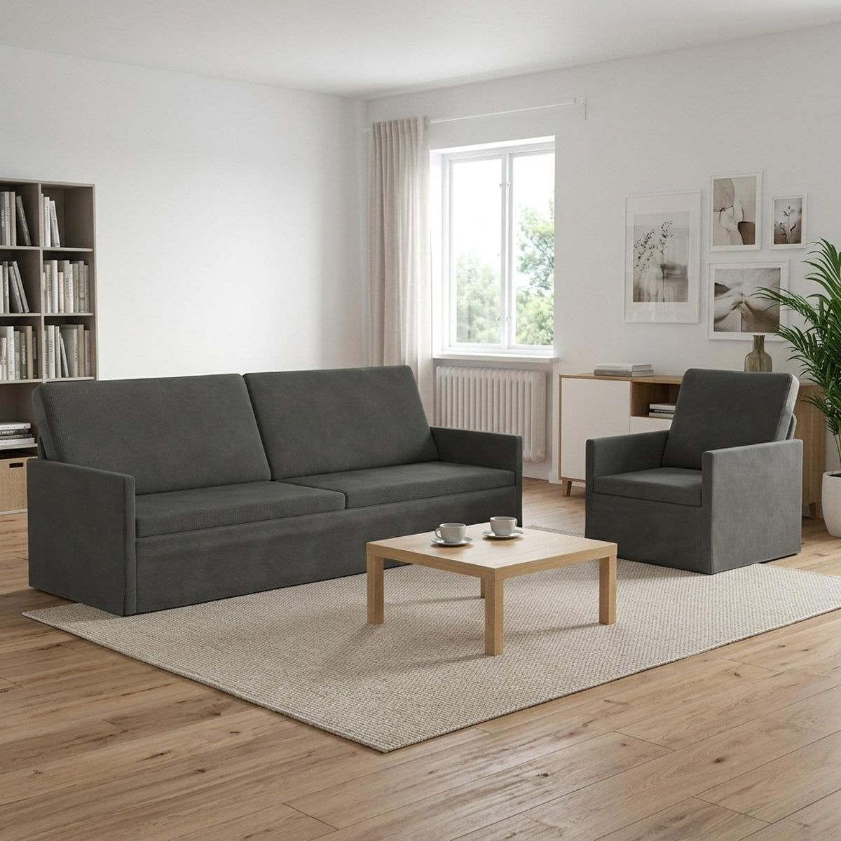 Set Pohovek 2 Pcs Žebrovaná Látka