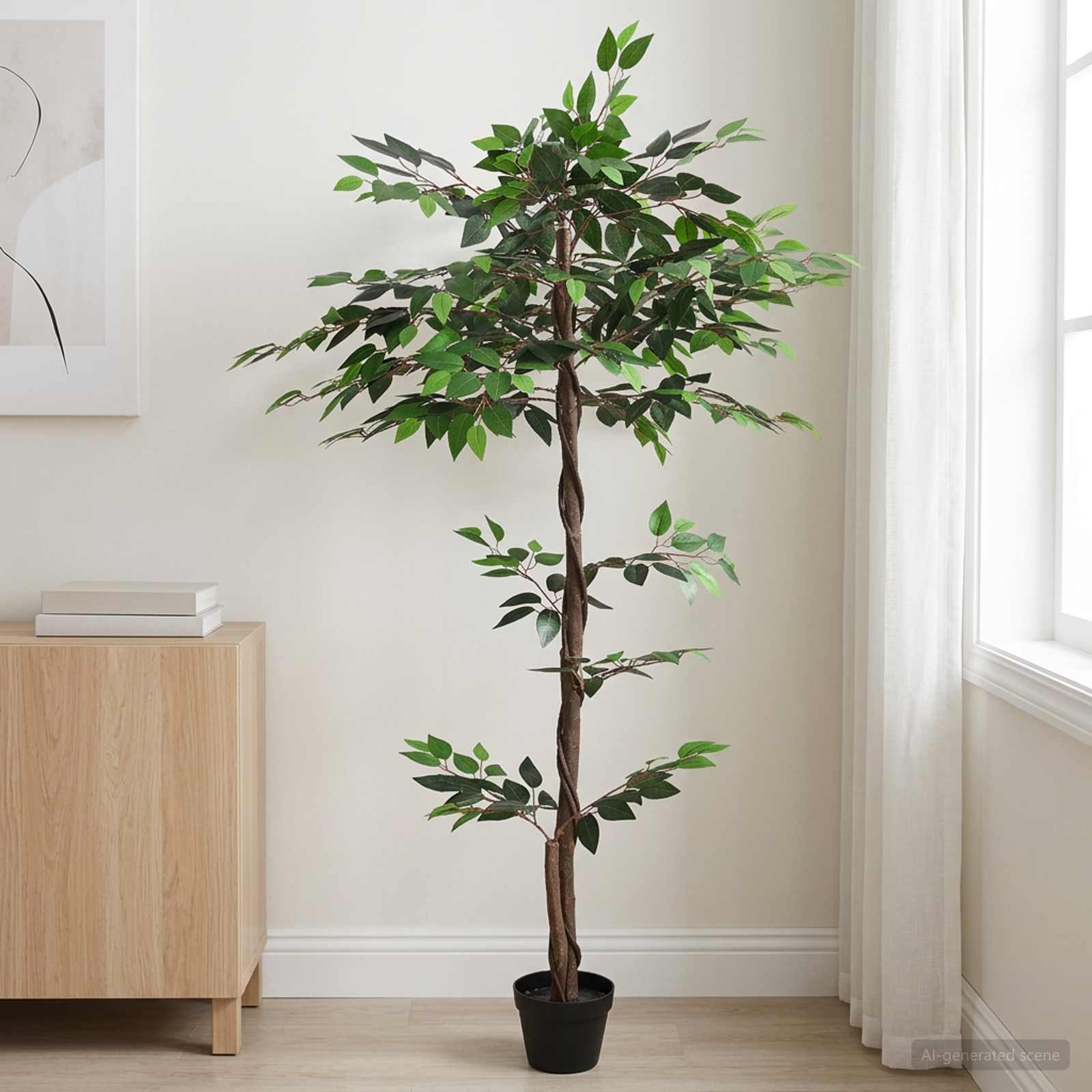Umělá Rostlina Ficus Zelená 85 X 18 X 160 Cm Tkanina A Dřevo