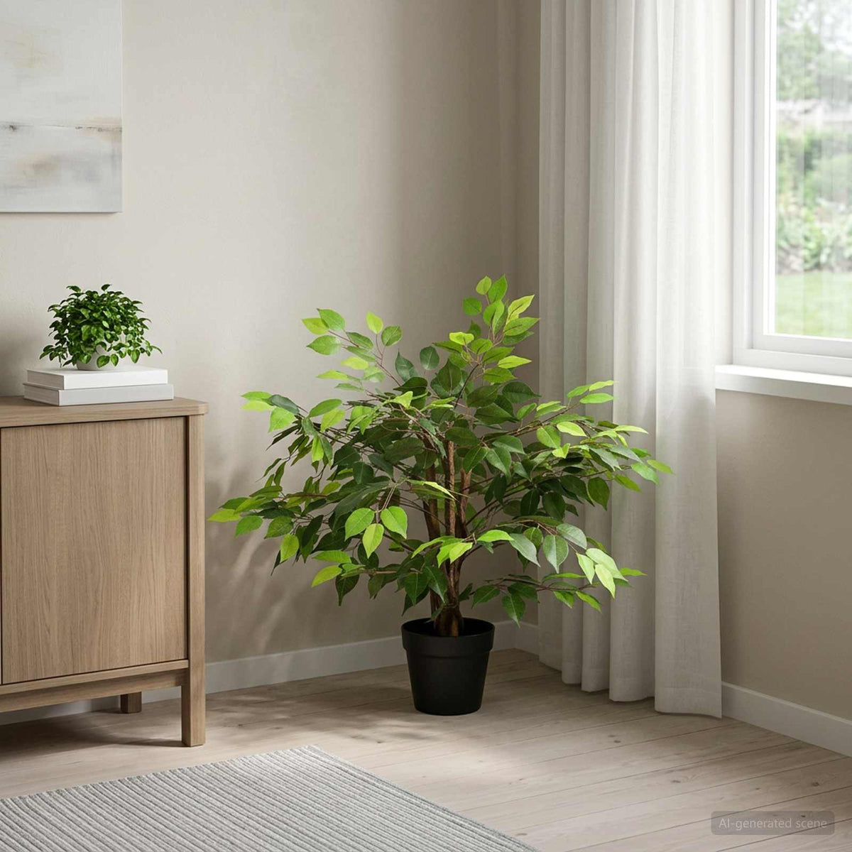 Umělá Rostlina Ficus Zelená 73 X 16 X 60 Cm Tkanina A Dřevo