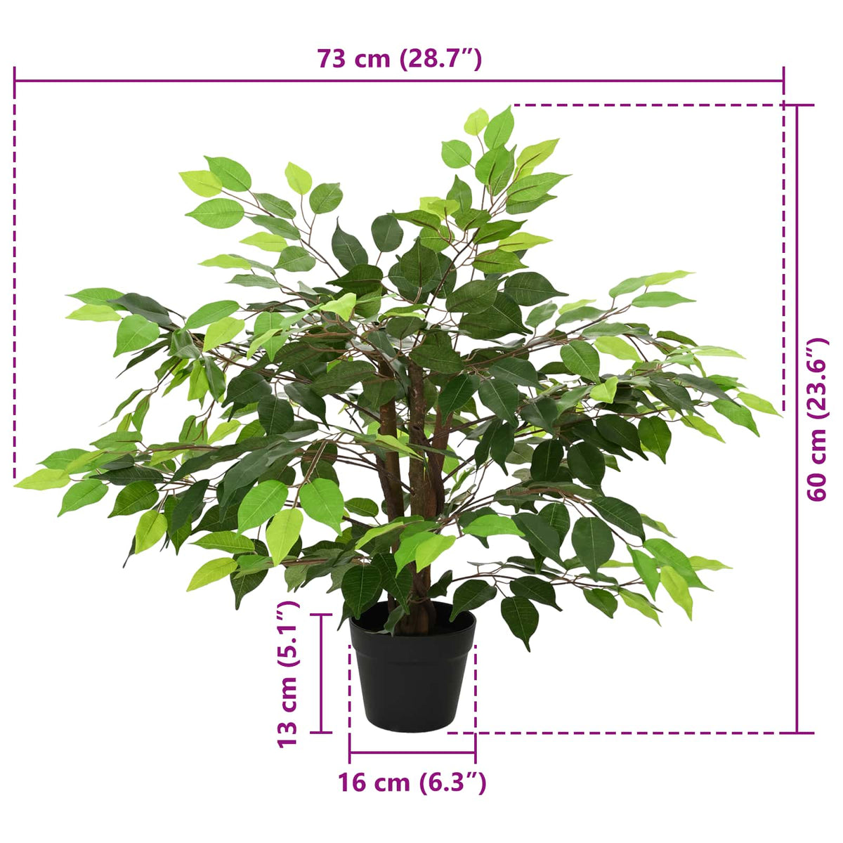 Umělá Rostlina Ficus Zelená 73 X 16 X 60 Cm Tkanina A Dřevo