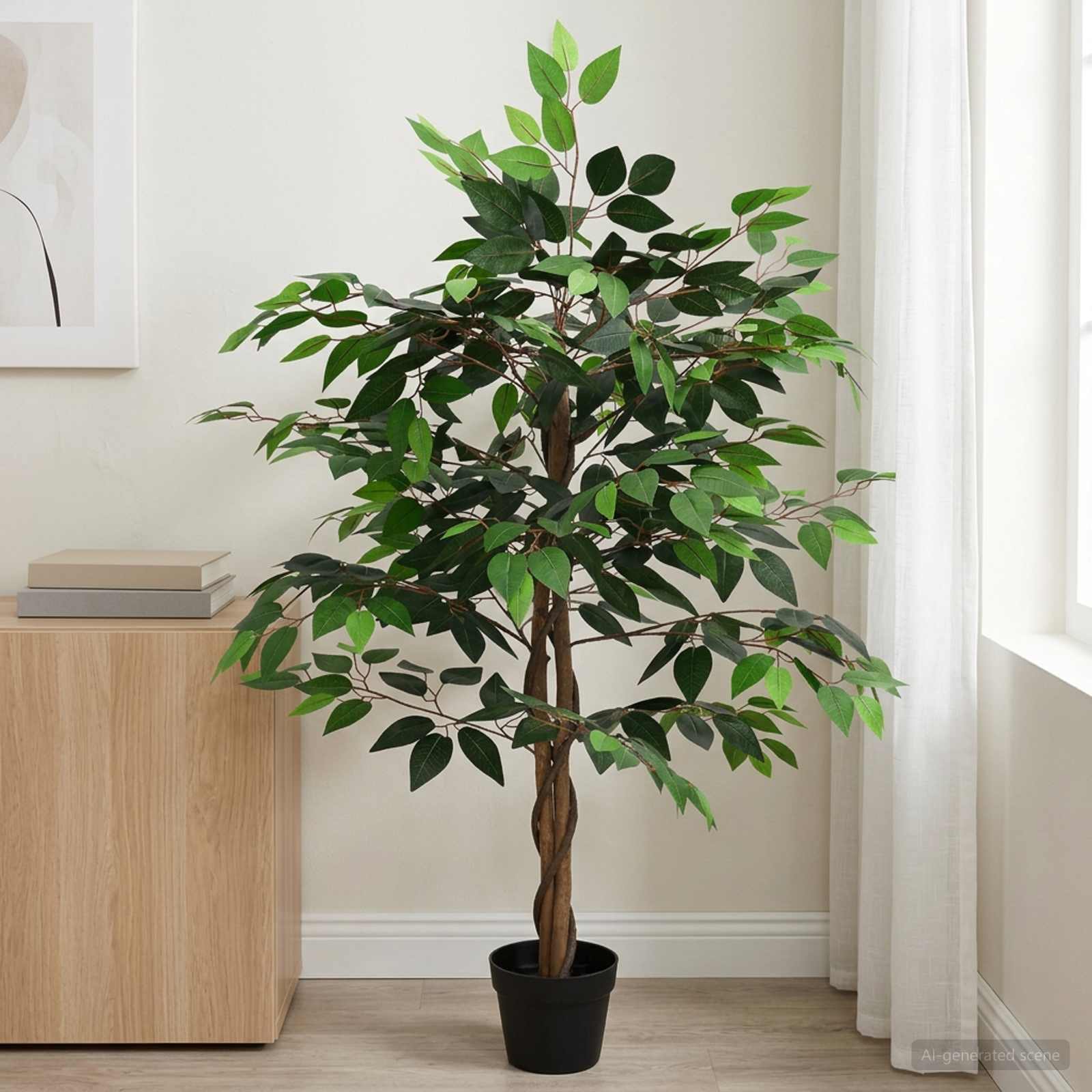 Umělá Rostlina Ficus Zelená 90 X 16 X 110 Cm Tkanina A Dřevo