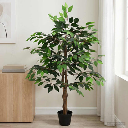 Umělá Rostlina Ficus Zelená 90 X 16 X 110 Cm Tkanina A Dřevo