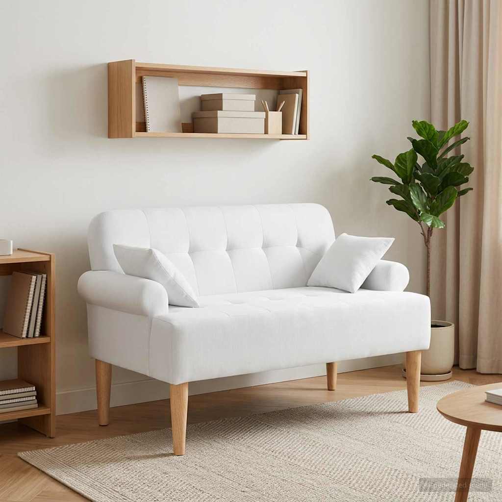 Pohovka S Knoflíkovým Prošíváním Bílá 120 X 65 X 79 Cm Textil